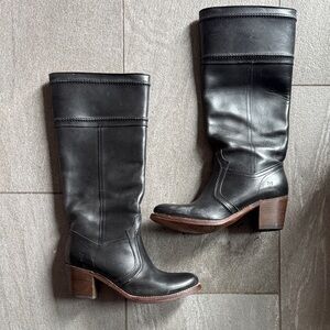 Frye Black Leather Heeled Boots